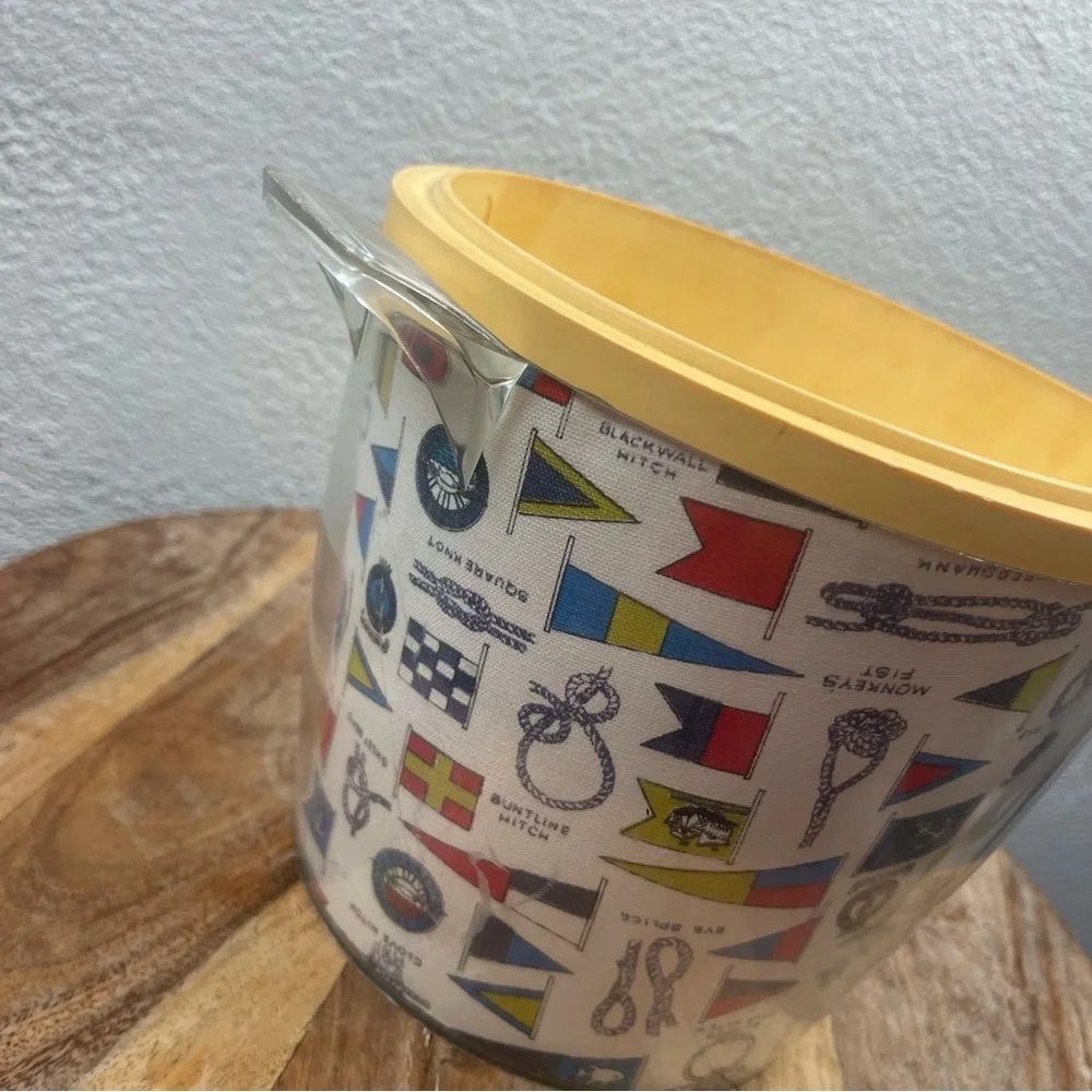 Vintage l 50s Novelty Kitsch Pinup Nautical Boat Flag Rope Knot Words Ice Bucket